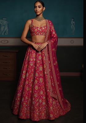 Pink Embroidered Organza Lehenga Set