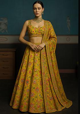 Yellow Embroidered Organza Lehenga Set