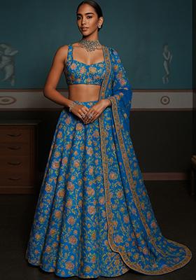 Blue Embroidered Organza Lehenga Set