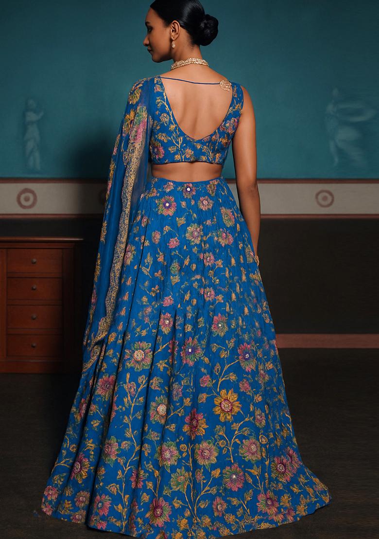 Blue Embroidered Organza Lehenga Set - Indya