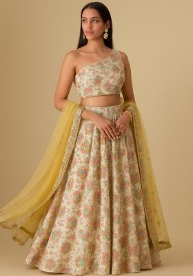 Beige Embroidered Organza Lehenga Set
