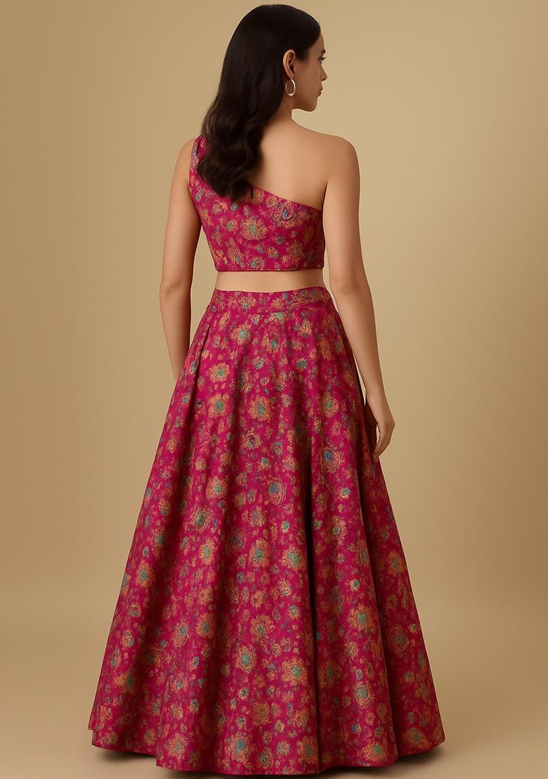 Pink Embroidered Organza Lehenga Set - Indya