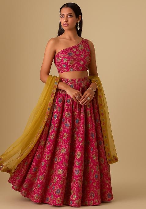 Pink Embroidered Organza Lehenga Set
