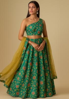 Green Embroidered Organza Lehenga Set