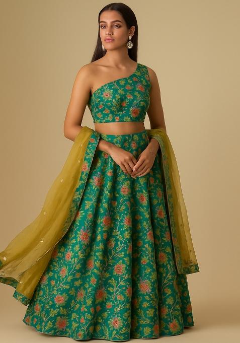 Green Embroidered Organza Lehenga Set
