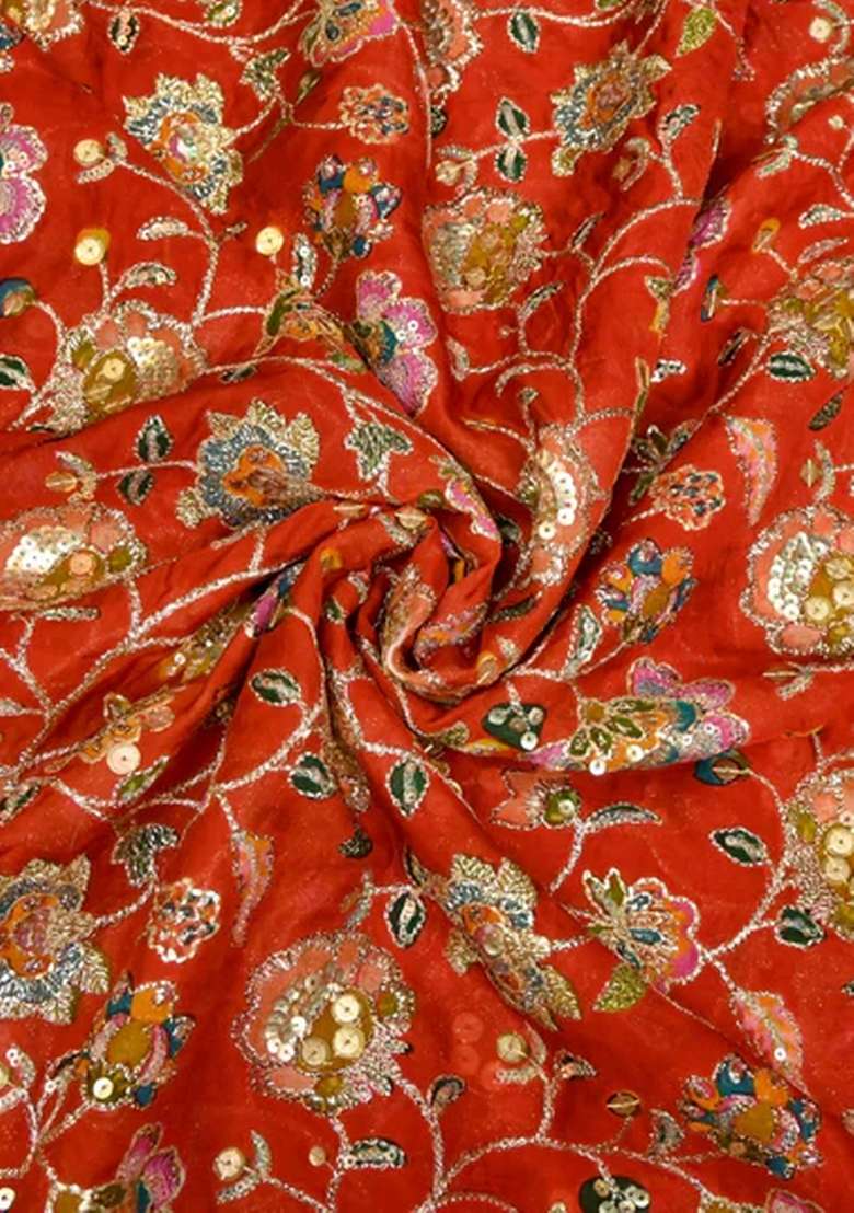 Orange Embroidered Organza Lehenga Set - Indya