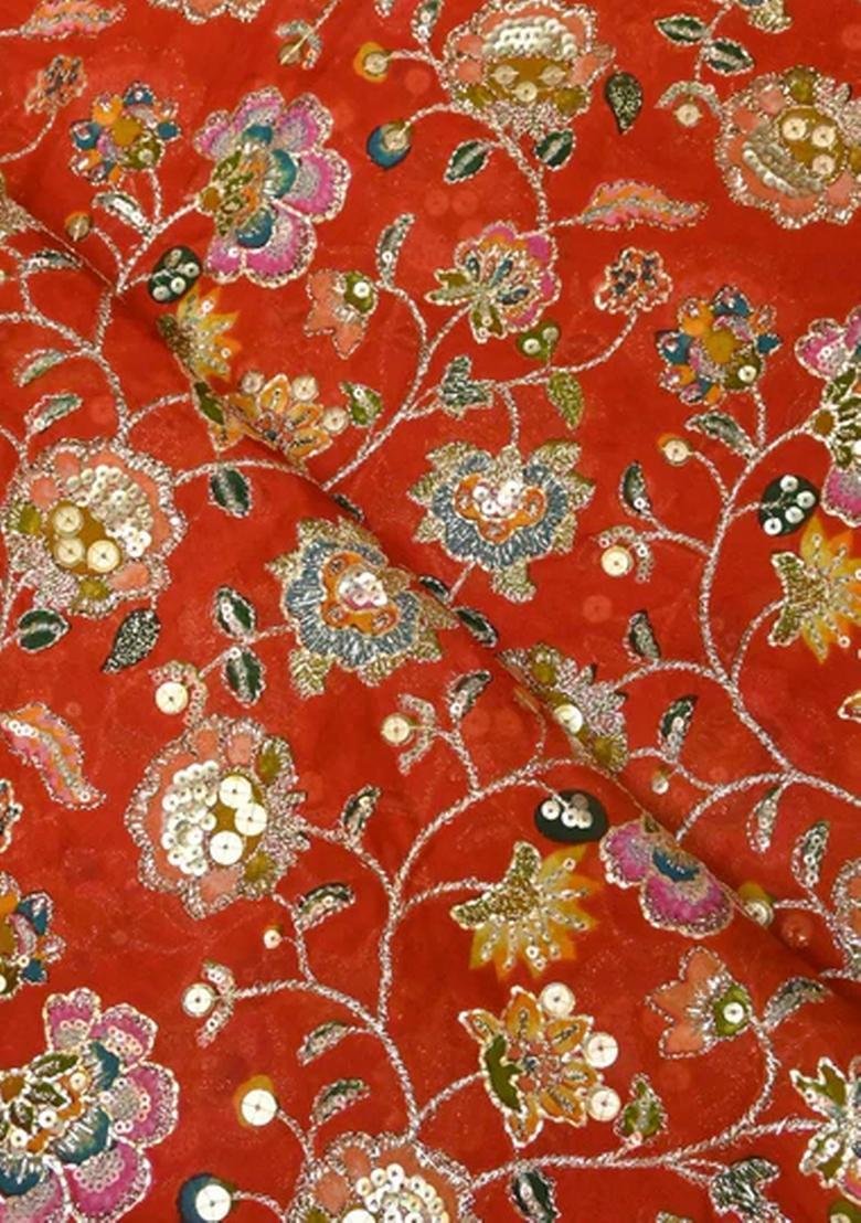 Orange Embroidered Organza Lehenga Set - Indya