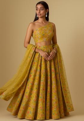 Yellow Embroidered Organza Lehenga Set