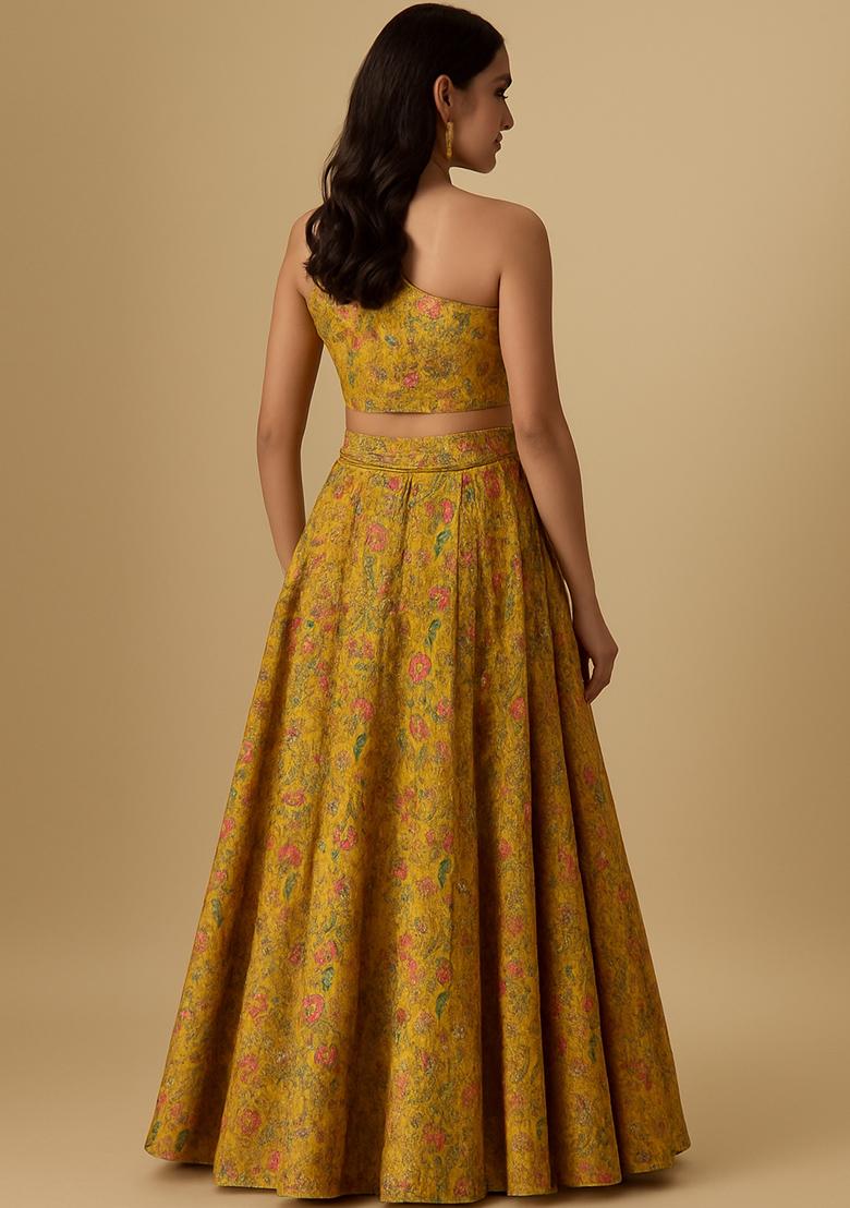 Yellow Embroidered Organza Lehenga Set - Indya