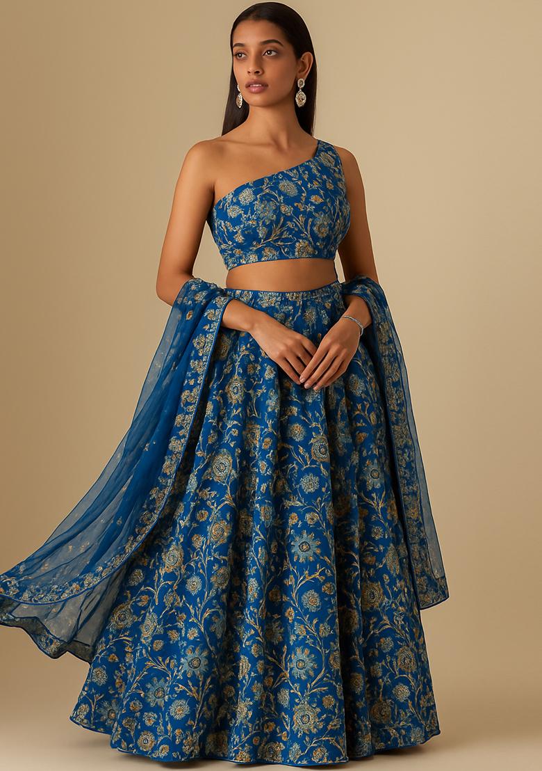 Blue Embroidered Organza Lehenga Set