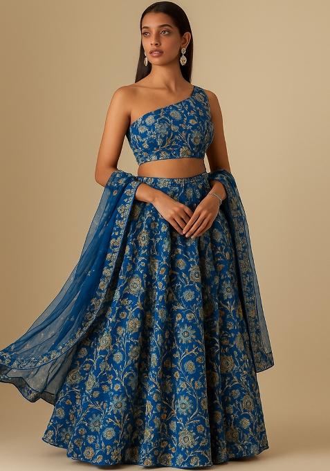 Blue Embroidered Organza Lehenga Set