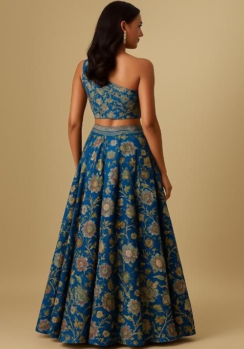 Blue Embroidered Organza Lehenga Set