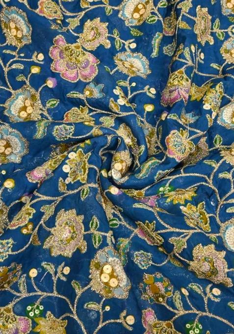 Blue Embroidered Organza Lehenga Set