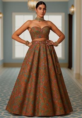 Yellow Jacquard Brocade Lehenga Set