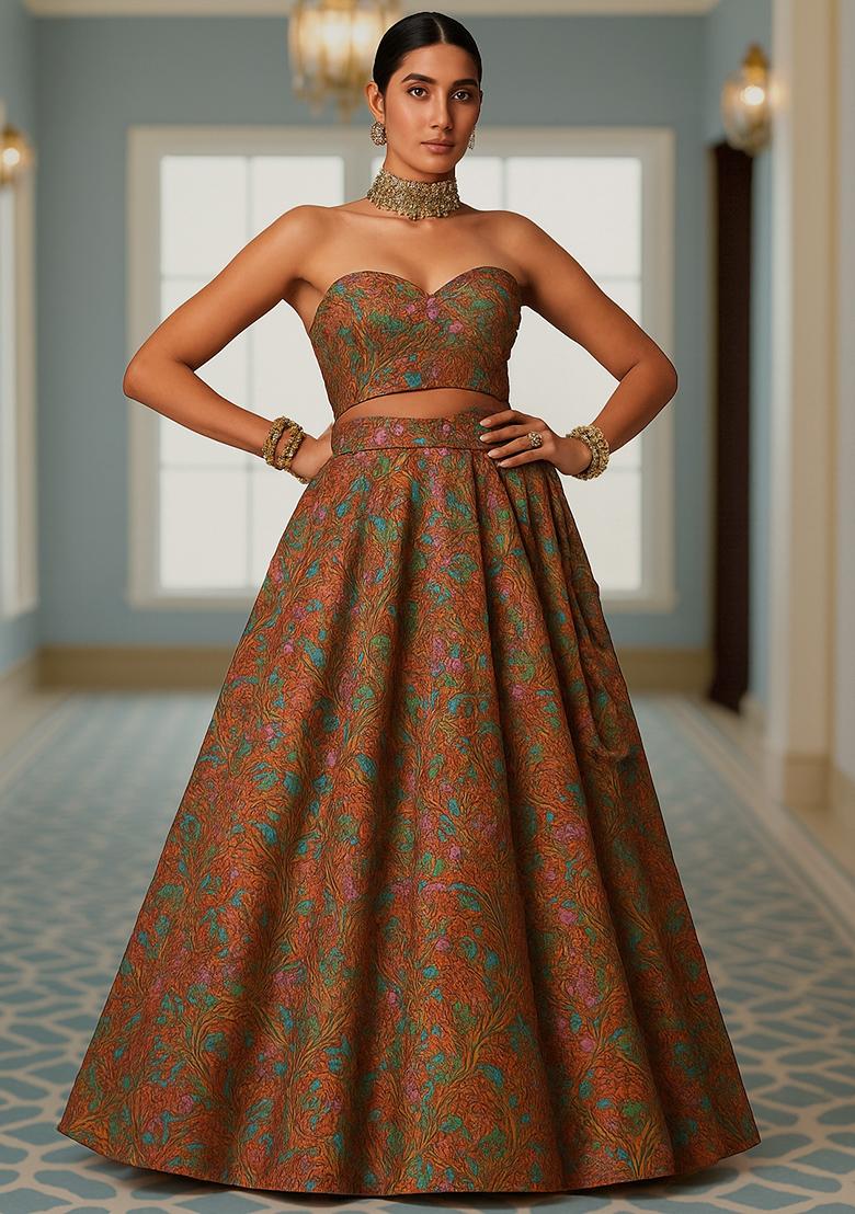 Yellow Jacquard Brocade Lehenga Set