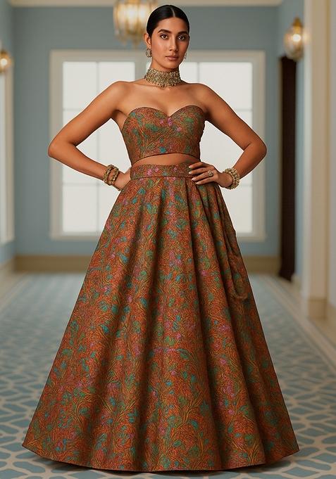 Yellow Jacquard Brocade Lehenga Set