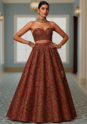 Pink Jacquard Brocade Lehenga Set