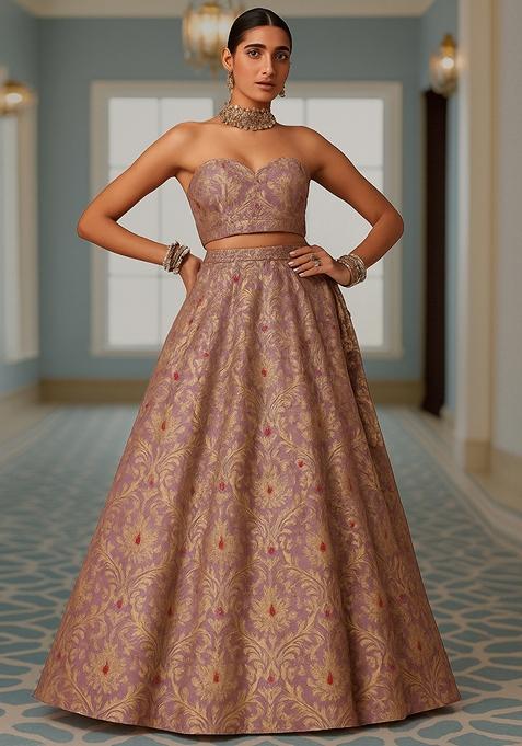 Purple Jacquard Brocade Lehenga Set