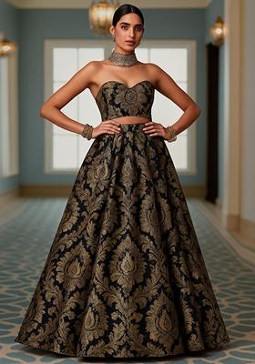 Black Jacquard Brocade Lehenga Set