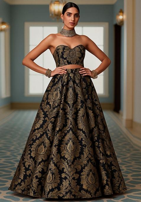Black Jacquard Brocade Lehenga Set