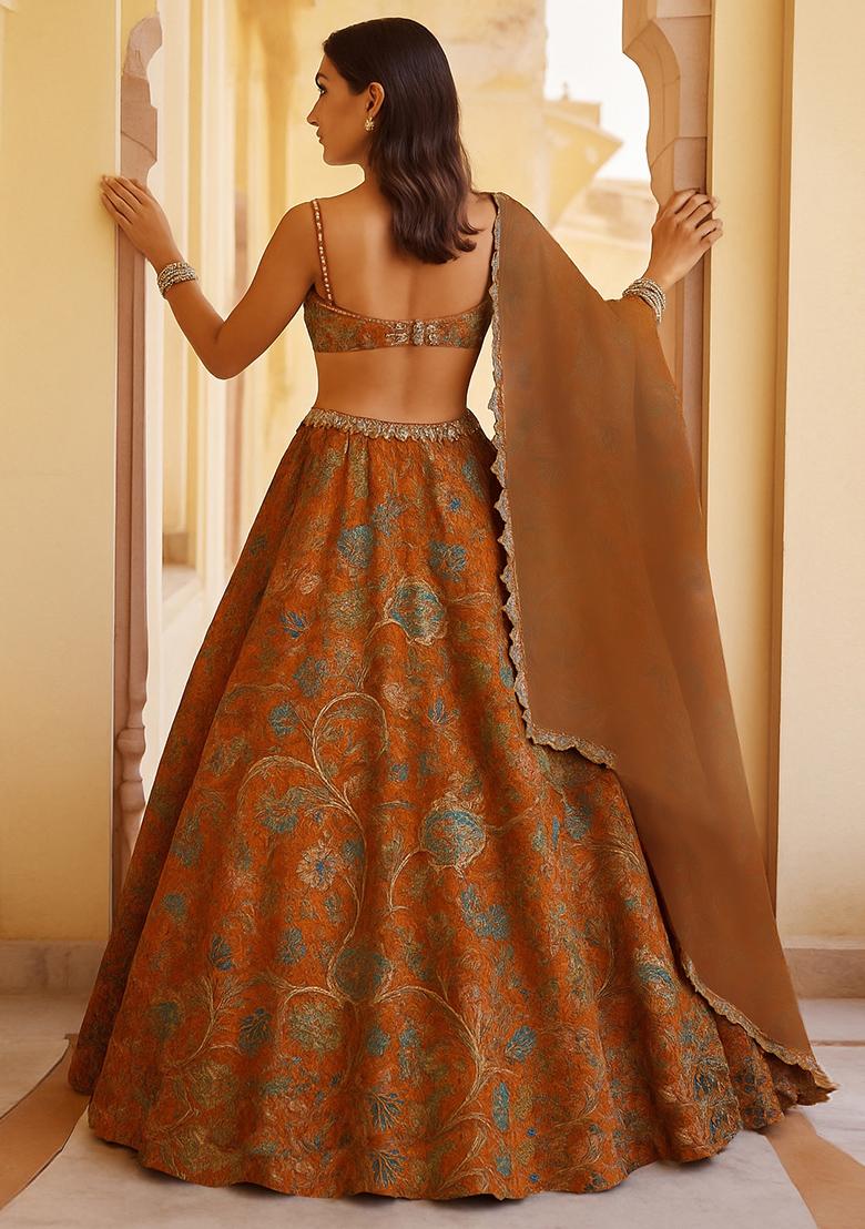 Yellow Jacquard Brocade Lehenga Set