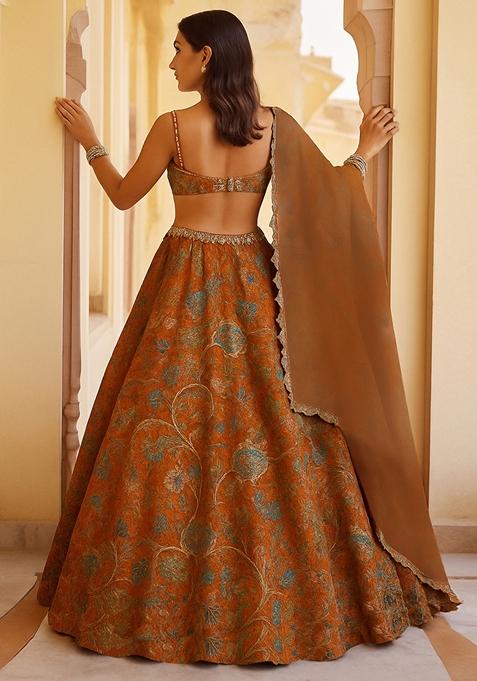 Yellow Jacquard Brocade Lehenga Set