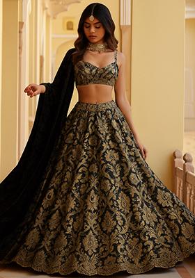 Black Jacquard Brocade Lehenga Set