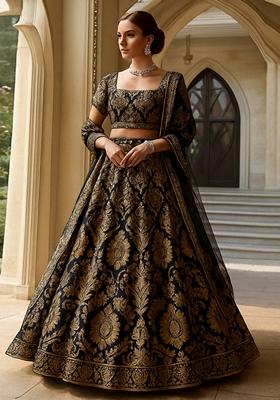 Black Jacquard Brocade Lehenga Set