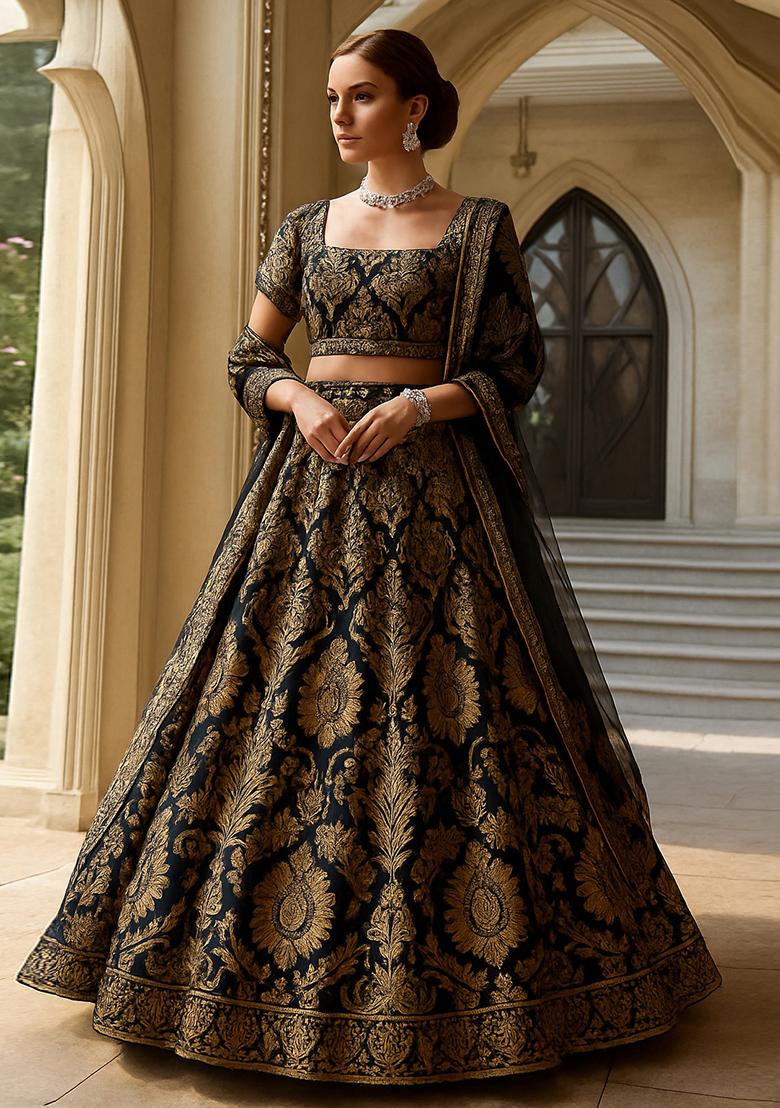 Black Jacquard Brocade Lehenga Set