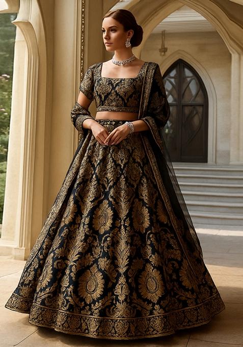Black Jacquard Brocade Lehenga Set