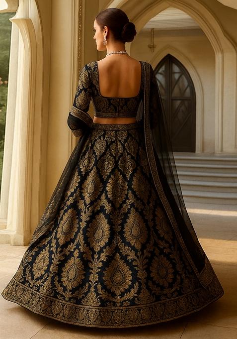 Black Jacquard Brocade Lehenga Set