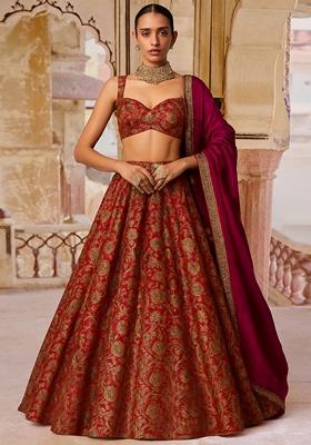 Pink Jacquard Brocade Lehenga Set