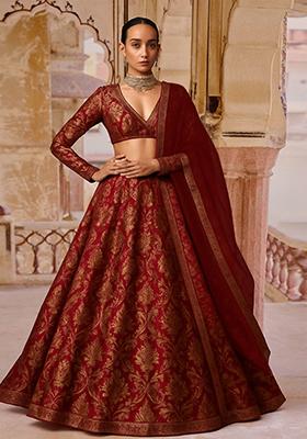 Rust Jacquard Brocade Lehenga Set