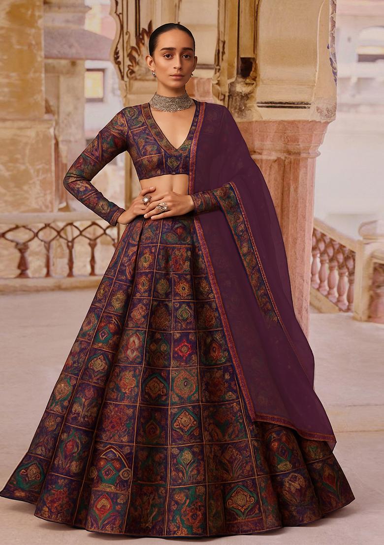 Mauve Jacquard Brocade Lehenga Set
