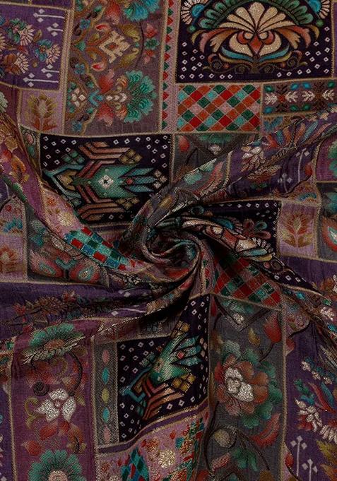 Mauve Jacquard Brocade Lehenga Set