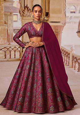 Magenta Pink Jacquard Brocade Lehenga Set