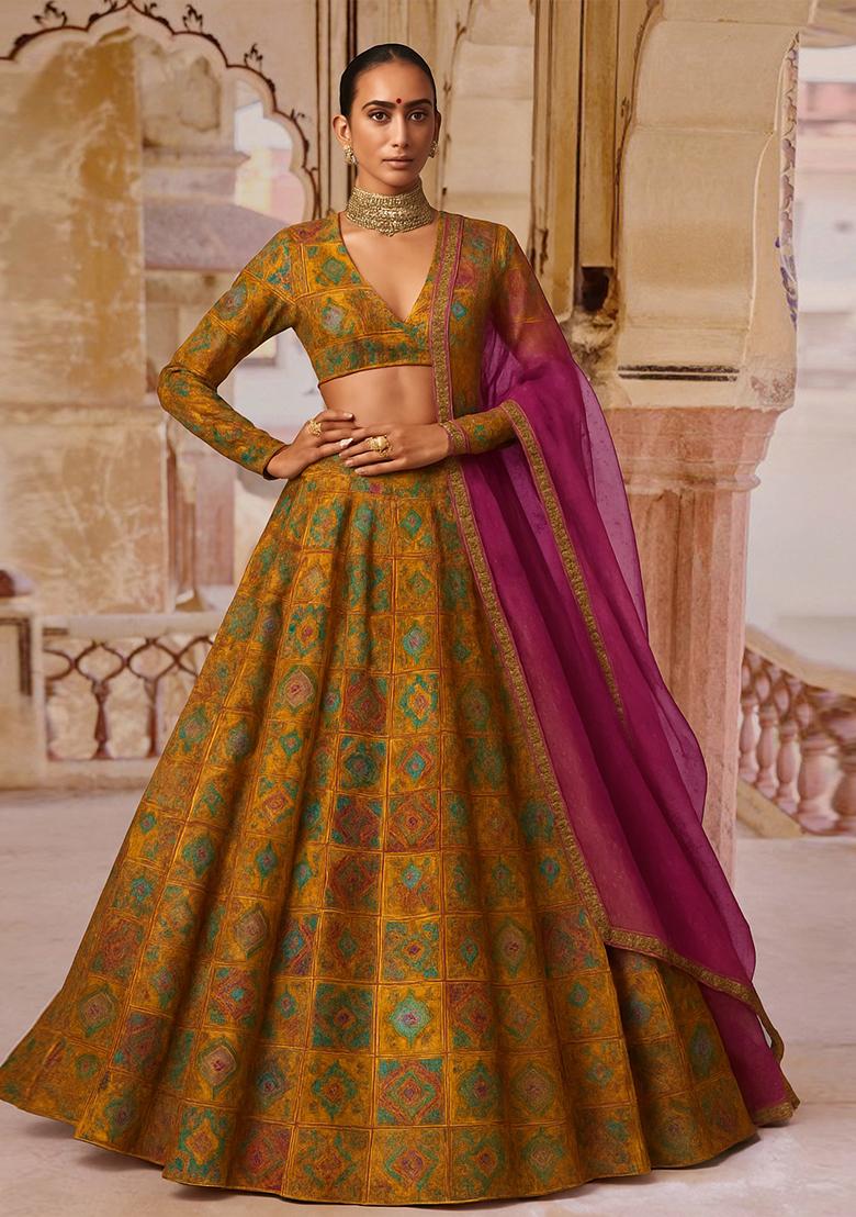 Multi Jacquard Brocade Lehenga Set - Indya