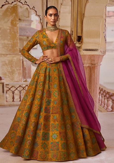 Multi Jacquard Brocade Lehenga Set