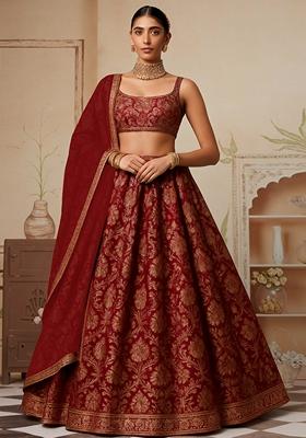 Rust Jacquard Brocade Lehenga Set
