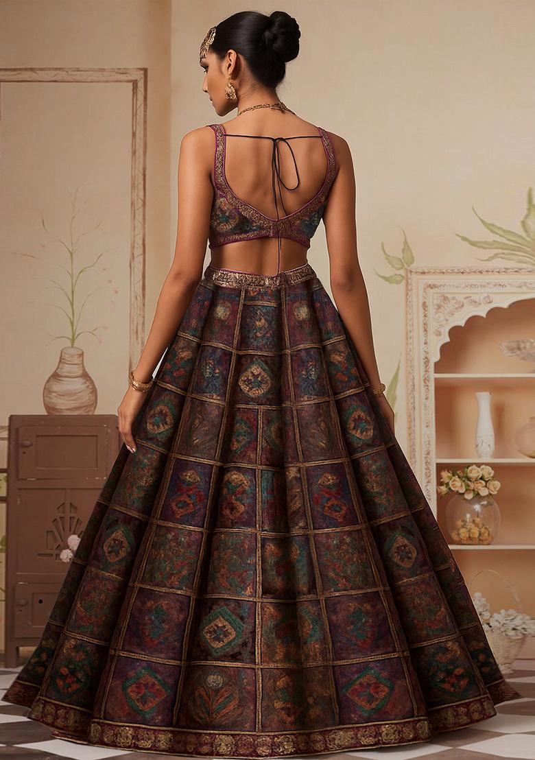 Mauve Jacquard Brocade Lehenga Set - Indya