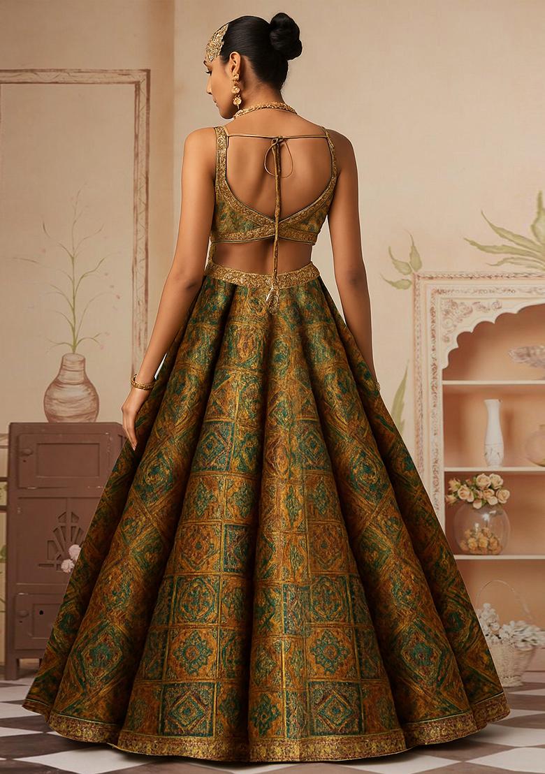 Multi Jacquard Brocade Lehenga Set - Indya