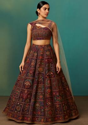 Mauve Jacquard Brocade Lehenga Set