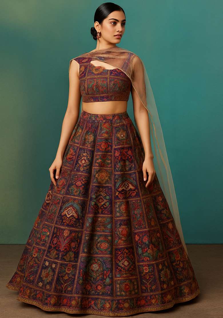 Mauve Jacquard Brocade Lehenga Set - Indya