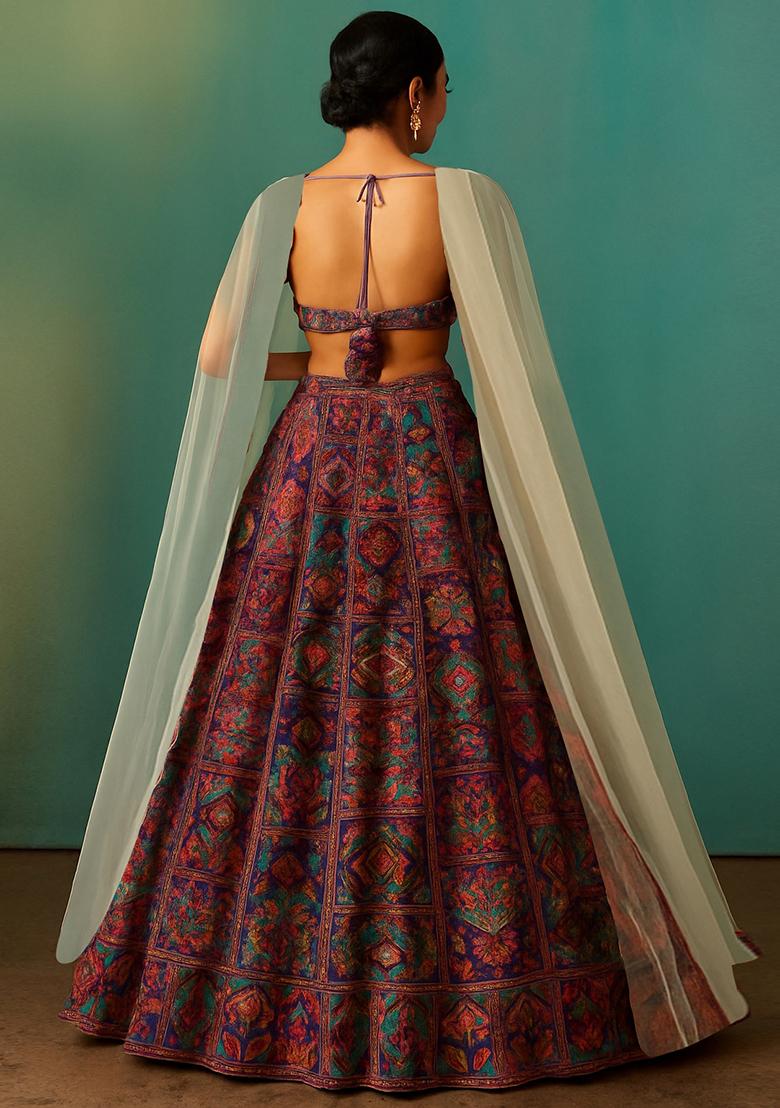 Mauve Jacquard Brocade Lehenga Set - Indya