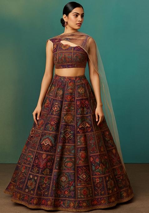 Mauve Jacquard Brocade Lehenga Set