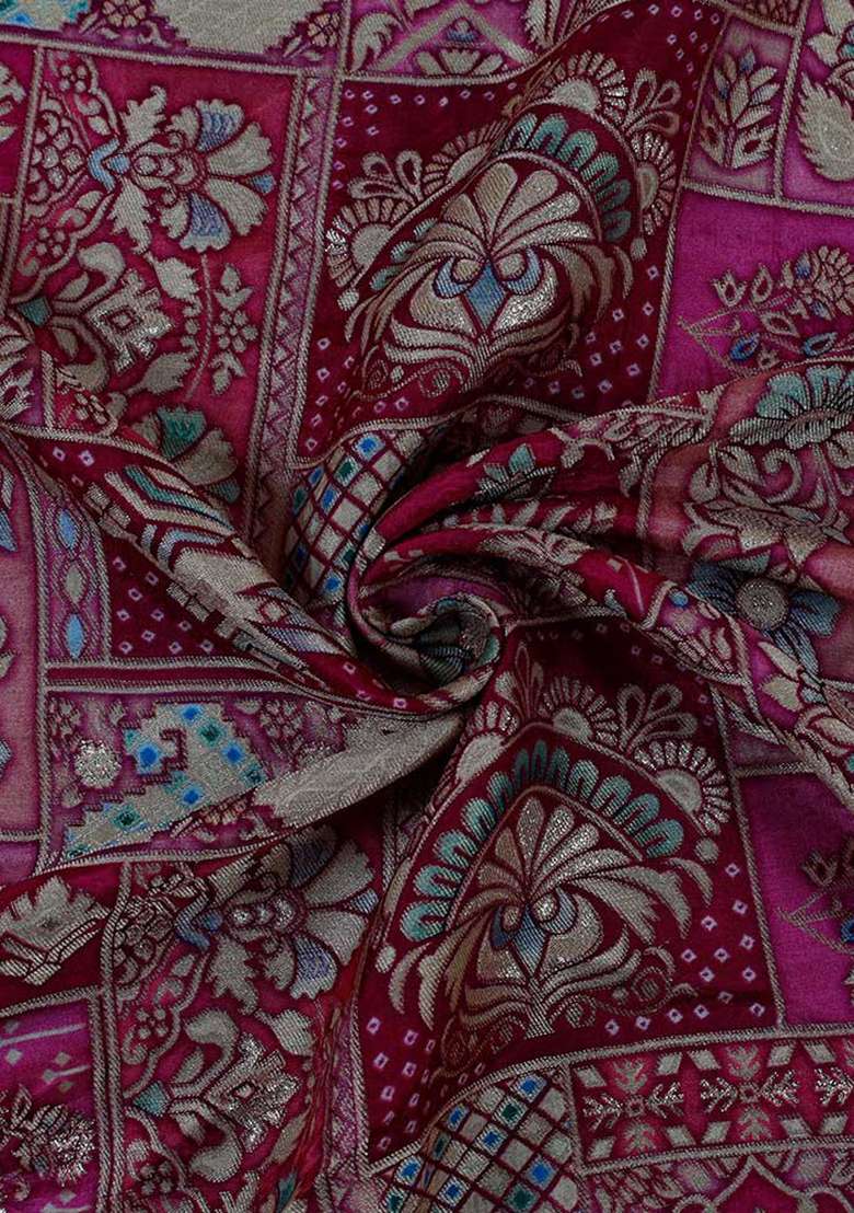 Magenta Pink Jacquard Brocade Lehenga Set - Indya