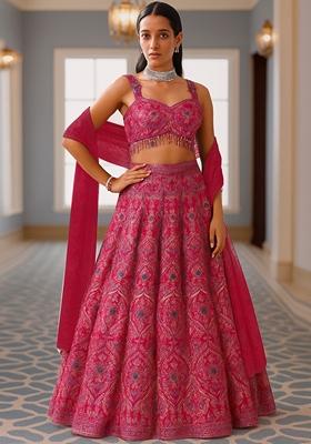 Fusion Pink Jacquard Brocade Lehenga Set