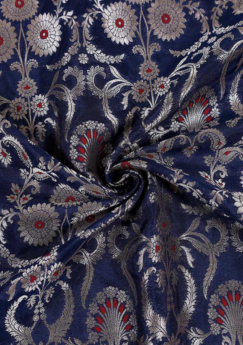 Navy Blue Jacquard Brocade Lehenga Set - Indya