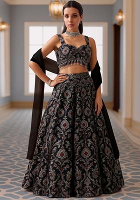 Black Jacquard Brocade Lehenga Set