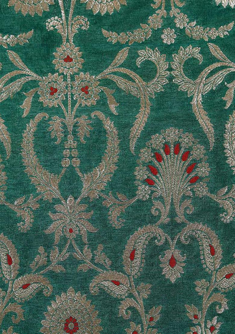 Green Jacquard Brocade Lehenga Set - Indya